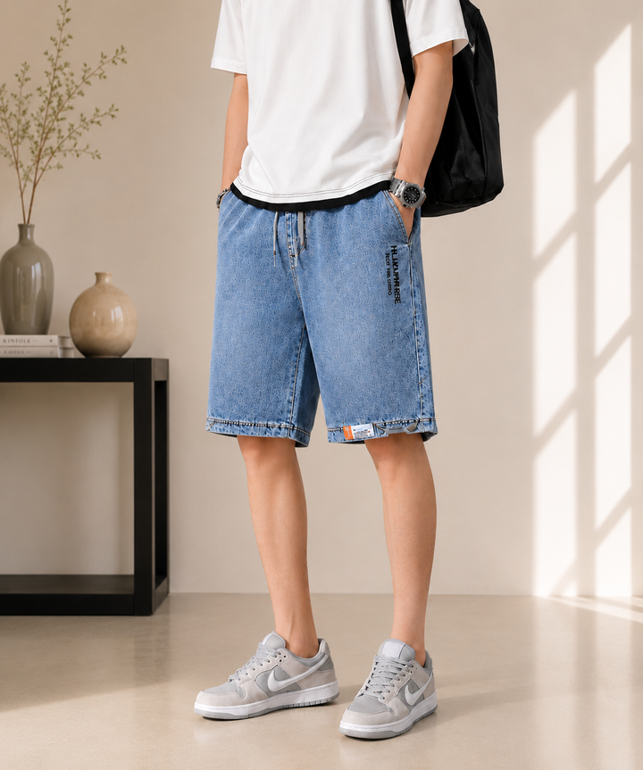 mens denim shorts drawstring casual /2color　NL2431