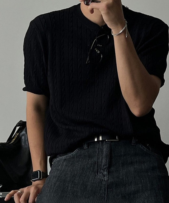 texture short sleeve knit sweater /3color　NL2397
