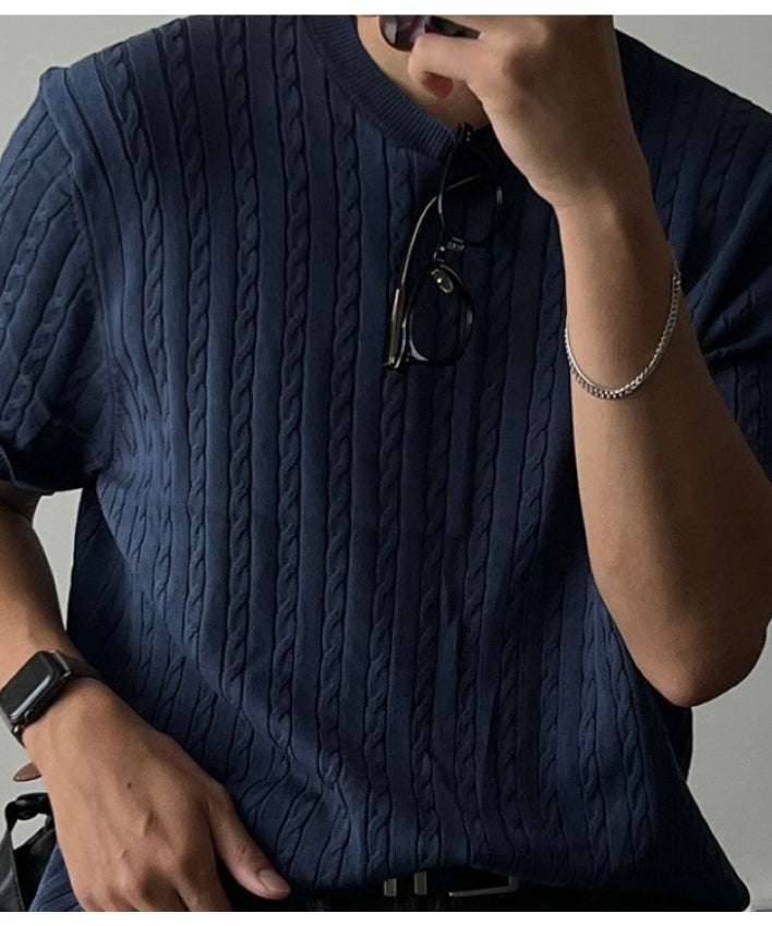 texture short sleeve knit sweater /3color　NL2397