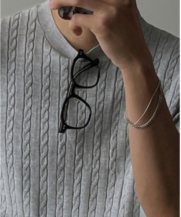 texture short sleeve knit sweater /3color　NL2397